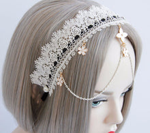 Women Girl Retro boho Party White Lace forehead chain Hair Headband Prop Hoop