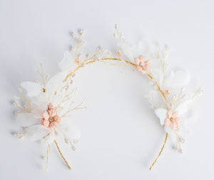 Women Girl White Pink flower Wedding Bride Party Hair Headband Crown Tiara Hoop