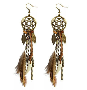 Women Retro boho Bronze ColorBrowDream Catche Feather Dangle Earrings