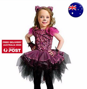 Kids Girl Pink dots Cat Kitty Costume Halloween PARTY Dress Tulle Tutu headband