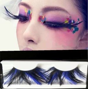 Navy Blue Black long Feather Exaggerated Party Fake False Eyelashes Eye lashes