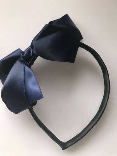 Girl Kids Children School Navy or Red Satin Ribbon Bow Hair Head headband Hoop School Navy Blue headband