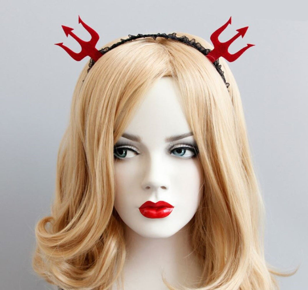 Women Girl Red Devil Fork Ear Halloween Costume Party Hair Headband Band PROP