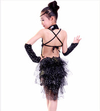 Girl Child Kids Ballet Dance Latin Jazz Tutu Costume Party black sequins Dress