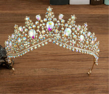 Women Colorful Crystal Rhinestone Gold Color Hair Tiara Crown Earrings Necklace