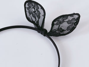 Women Girls Black Little Bow Bunny Costume Party Hair Ear lace Bow Headband