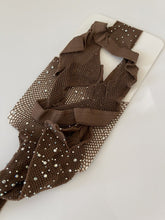 Women Crystal Rhinestone Coffee Fishnet Open Crotch Pantyhose Stockings Tights