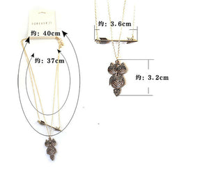 Women Girl Retro Sliver color Boho OWL bird Arrow Long Necklace Chain Pendant