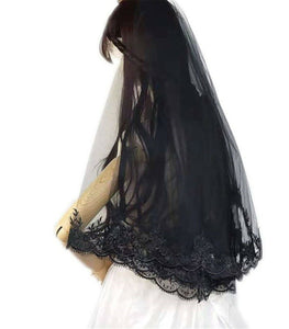 Women Wedding 140cm Halloween head hair Black Trim Lace Party Veil Without Comb