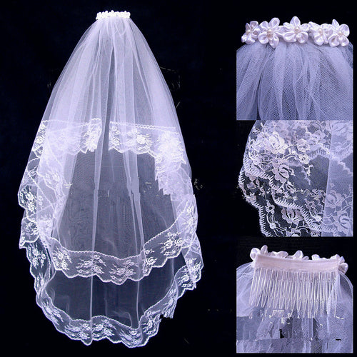 New Women White Bride Hen's Night Prop Wedding Hair Head flower Veil WITH COMB