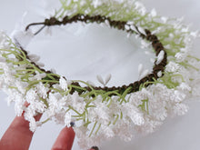 Women White little flower babys breath Hair Headband Greenery Halo Crown Garland