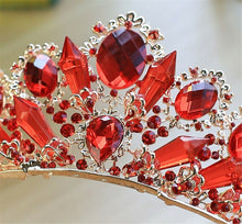 Women Lady Red Crystal Party Gold Hair Headband Queen Prom Halo Tiara Crown