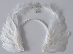 Women White Feather Cross Gothic Halo Hair Hoop Headband Crown Tiara Fascinator