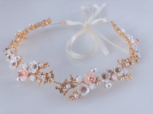 Women White Daisy Gold color Leaf Party Hair Head Band Headband headpiece Tiara