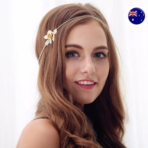 Women Girl BOHO flower Gold Rose wedding Party Hair chain head band Headband