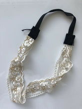 Women Lace Creamy White boho gold Embroidery Hair Head band elastic headband