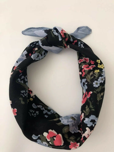 Women Girl Cotton Retro boho Black Floral Scarf Hair head Wrap headband Bandana