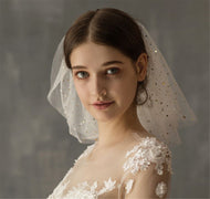 Women white Bride Party Wedding Star Tulle lace Hair head Short Blush Veil