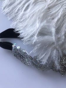 Women Lady retro White Feather Flapper Party Hair headband accessory fascinator
