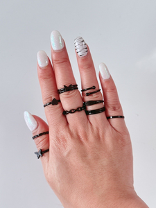 Women 12 BOHO Black Color Retro Joint knuckle stacking Finger tip Rings set