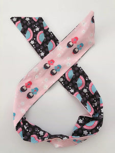 Women Pink Japanese Girls Kimono Ear Bow Wire Party Hair Head Band Headband