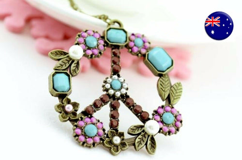 Women BOHO Purple Flower Retro Bohemian Peaceful Symbol Necklace Long Chain