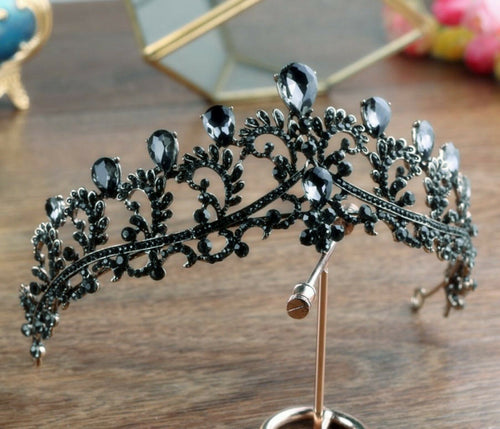 Women Retro Black Crystal Prom Halloween Queen Party Hair Headband Crown Tiara - Air Diva Fashion