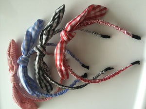 Women Lady Girl Striped or Check Bow knot wire School hair band hoop headband
