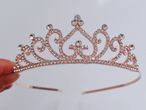 Girl Rose Gold Heart Birthday Party Crown Princess Crystal Tiara Hair Headband