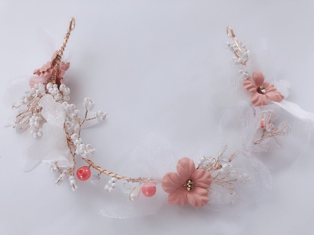 Women Girl White Pink flower Wedding Bride Party Hair Headband Crown Tiara Hoop