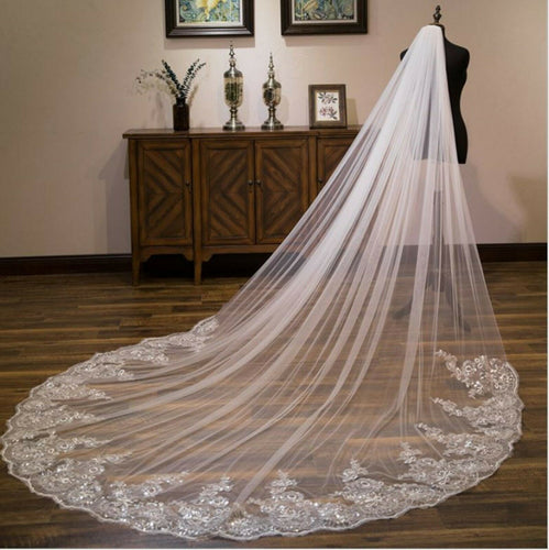 3M Cathedral Wedding Veil – Lace Bridal Veil with Embroidery & Beaded Edge