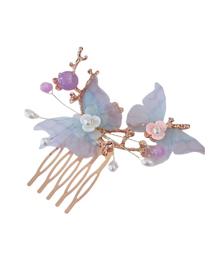 Romantic Butterfly Hair Comb – Handmade Floral & Pearl Hairpiece