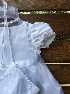 Baby Girl Christening Baptism Dress Set with Bonnet – White Lace Gown