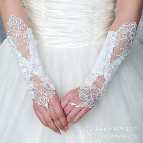 Woman Lady Cosplay Bridal Bride Wedding Bridemaid Long pearl embroidery Gloves
