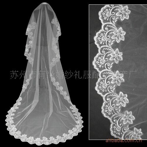 Women Lady White trim Bride Bridal Wedding Hair Long Veil head hair Accessory