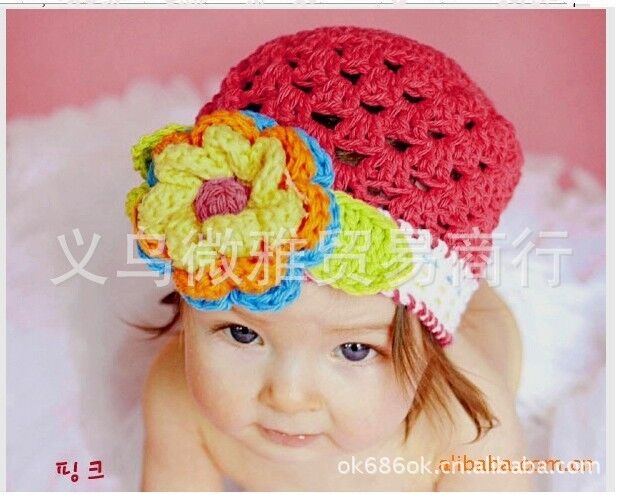 Baby Girls Kid Children floral Crochet ski Knitting Red warm hat Beanie Cap 2-5y