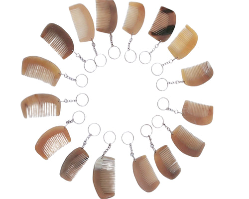 Natural Ox Horn Mini Massage Comb Keyring - Healthy Circulation Brush & Key Chain Gift