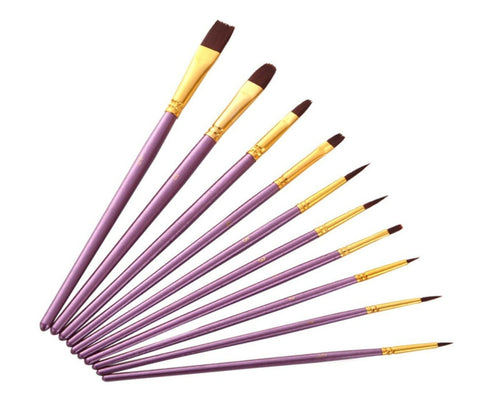 10PC Nylon Paint Brush Set - Perfect for Oil, Watercolor & Acrylic Crafts
