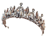 Antique Design Blush Pink Beige Pearl Tiara – Vintage-Inspired Crown for Weddings & Formal Events