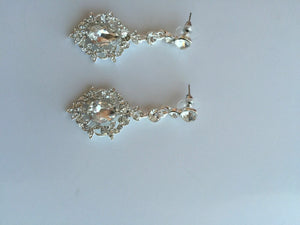 Elegant Silver Crystal Drop Earrings Bridal Evening Wear Long Earrings Ear Hook