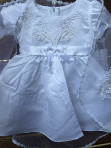 Baby Girl Christening Baptism Dress Set with Bonnet – White Lace Gown