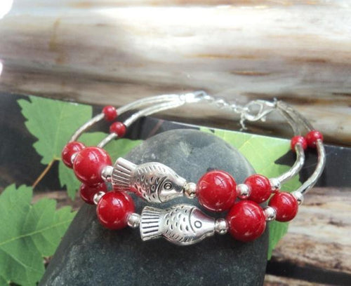 Women Lady retro Red Turquoise Fish Wrist Bracelet Bangle Christmas Gift her