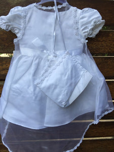 Baby Girl Christening Baptism Dress Set with Bonnet – White Lace Gown
